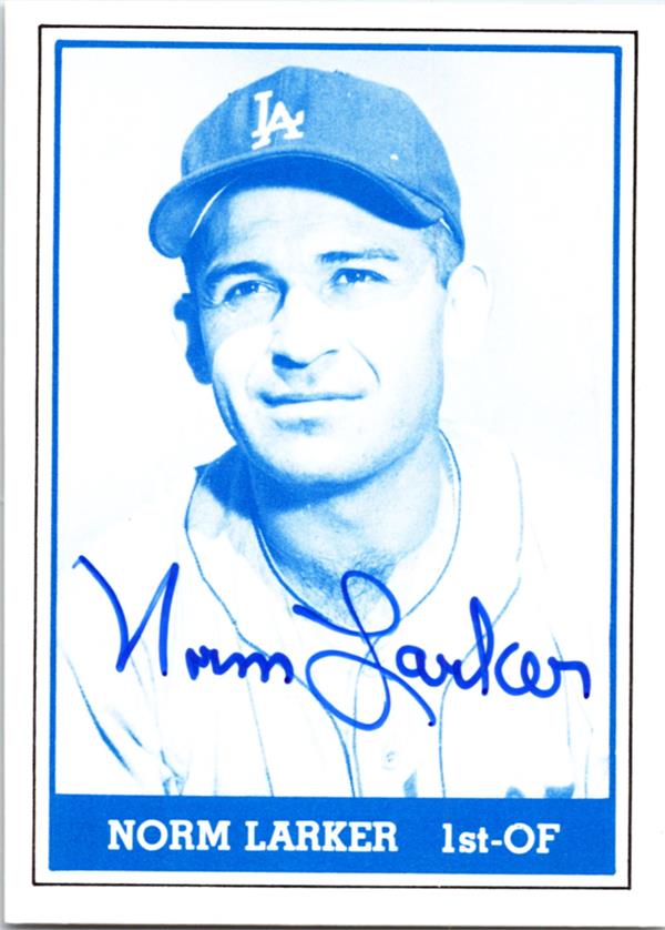 780817 Norm Larker Autographed Baseball Card - 1959 Los Angeles Dodgers 1980 TCMA No.20