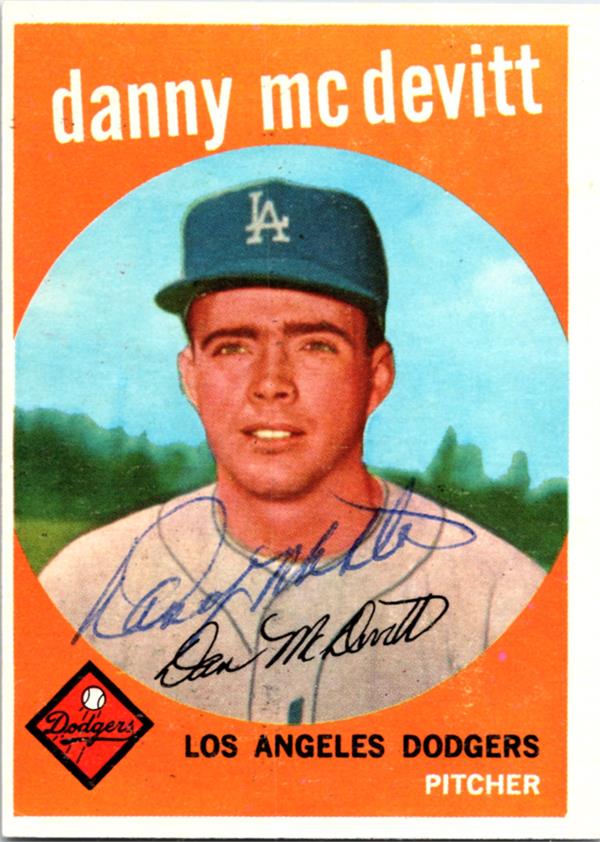780868 Danny McDevitt Autographed Baseball Card - Los Angeles Dodgers 1959 Topps No.364