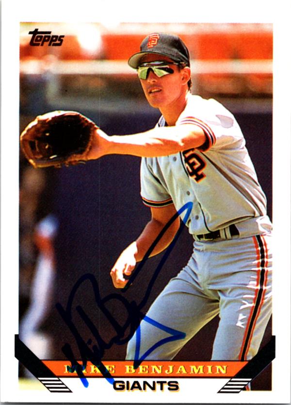 781227 Mike Benjamin Autographed Baseball Card - San Francisco Giants 1993 Topps No.384