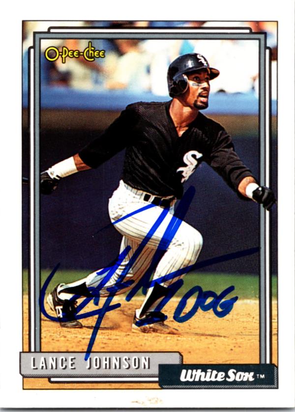 781312 Lance Johnson Autographed Baseball Card - Chicago White Sox 1992 O-Pee-Chee No.736