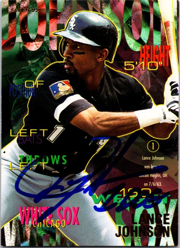 781307 Lance Johnson Autographed Baseball Card - Chicago White Sox 1995 Fleer No.121