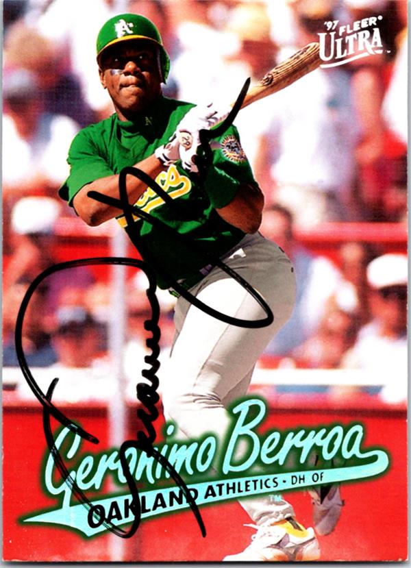 781359 Geronimo Berroa Autographed Baseball Card - Oakland Athletics 1997 Fleer Ultra No.109