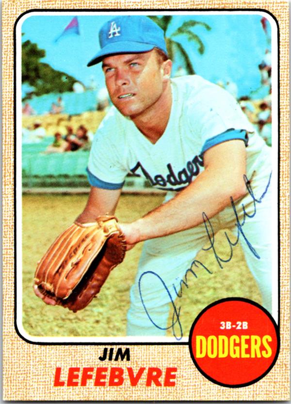 780623 Jim Lefebvre Autographed Baseball Card - Los Angeles Dodgers 1968 Topps No.457
