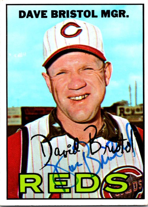 780633 Dave Bristol Autographed Baseball Card - Cincinnati Reds 1967 Topps No.21