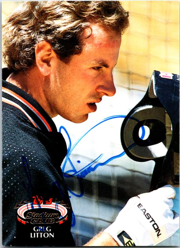 781370 Greg Litton Autographed Baseball Card - San Francisco Giants 1992 Topps Stadium Club No.439