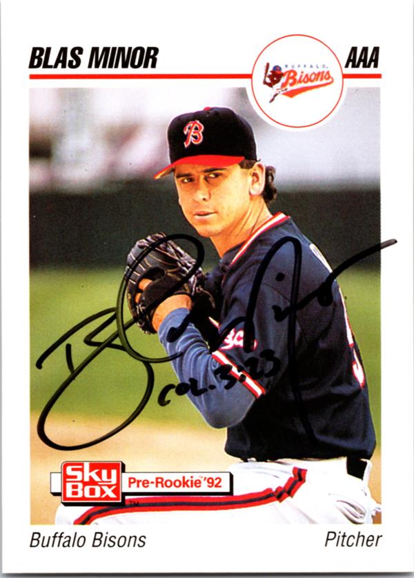 781568 Blas Minor Autographed Baseball Card - Buffalo Bisons 1992 Skybox Pre Rookie No.15