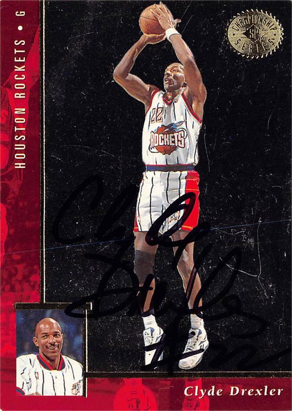 794539 Clyde Drexler Autographed Basketball Card - Houston Rockets 1996 Upper Deck No.39