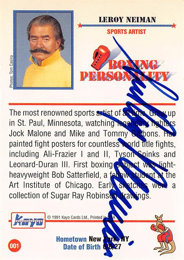 Picture of Autograph Warehouse 794541 Leroy Neiman Autographed Trading Card - Artist Painter 67 1991 Kayo Boxing No.001