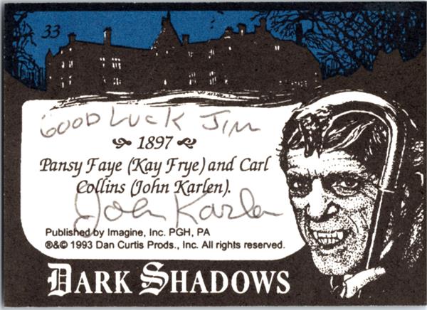 794548 John Karlen Autographed Trading Card - Carl Collins 1993 Dan Curtis Dark Shawdows No.1 to Jim