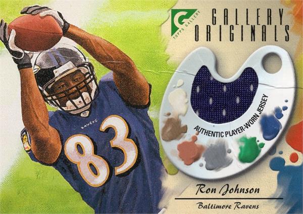 783499 Ron Johnson Player Worn Jersey Patch Football Card - Baltimore Ravens 2002 Topps Gallery Originals No.Gorj Creased