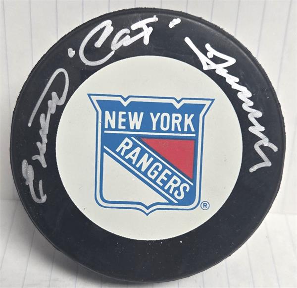 Picture of Autograph Warehouse 783586 Emile Cat Francis Autographed Hockey Puck -   York Rangers with Display Cube