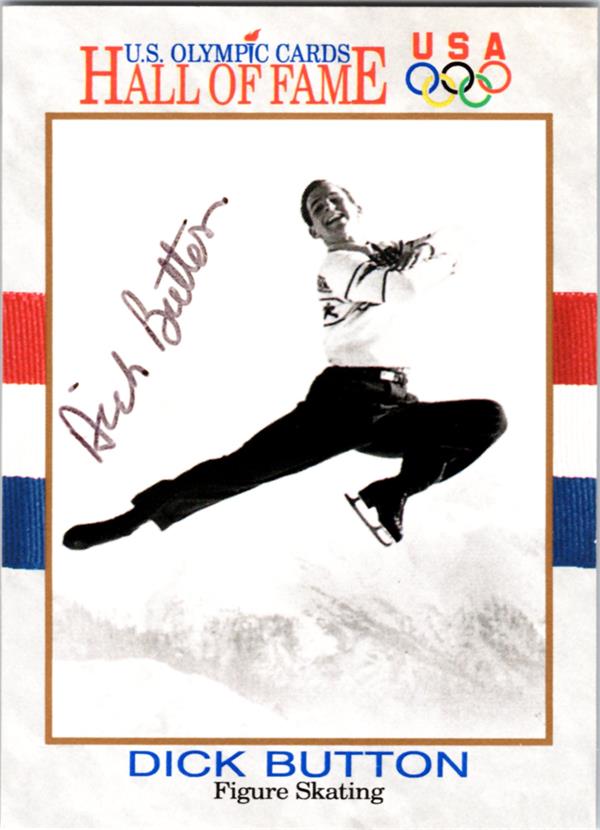 769844 Dick Button Autographed Trading Card - Olympic USA Figure Skating Harvard 1991 Impel No.12