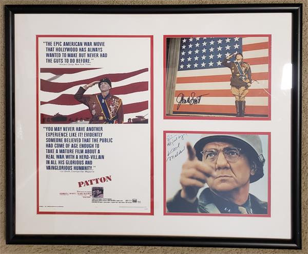 769934 Patton Mini Movie Poster Matted Framed Autographed by George C. Scott Karl Malden to Jim 8 x 10 in. Photos