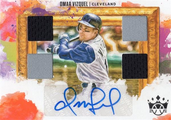 782935 Omar Vizquel Signed Player Worn Jersey Patch Baseball Card - Cleveland Indians 2020 Panini Diamond Kings No.DKQOV