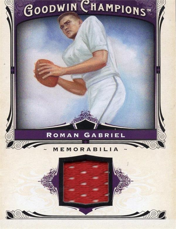 783235 Roman Gabriel Player Worn Jersey Patch Football Card - Los Angeles Rams 2013 Upper Deck Goodwin No.MRG