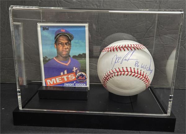 783449 Dwight Gooden Autographed Baseball with Display Cube 1985 Topps Trading Card Imperfect -   York Mets