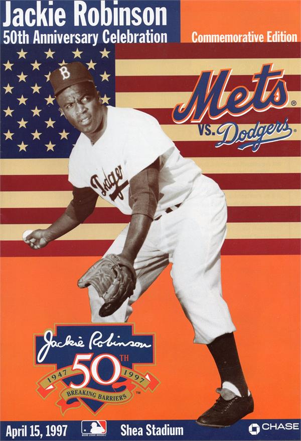 783390 Jackie Robinson Program 50th Anniversary April 15, 1997 Mets V. Dodgers Shea Stadium 5 x 8 in. Photo