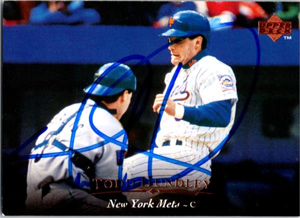 737014 Todd Hundley Autographed Baseball Card -   York Mets 1995 Upper Deck No.123