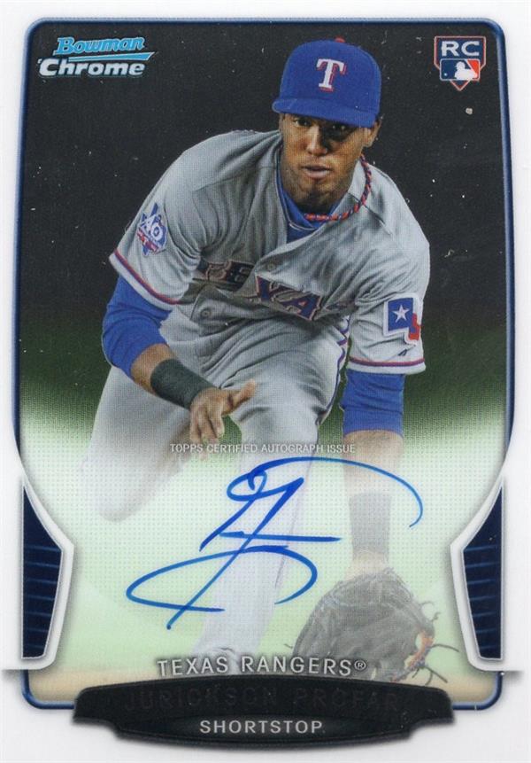 737178 Jurickson Profar Autographed Baseball Card - Texas Rangers 2013 Bowman Chrome Rookie No.ACRJP