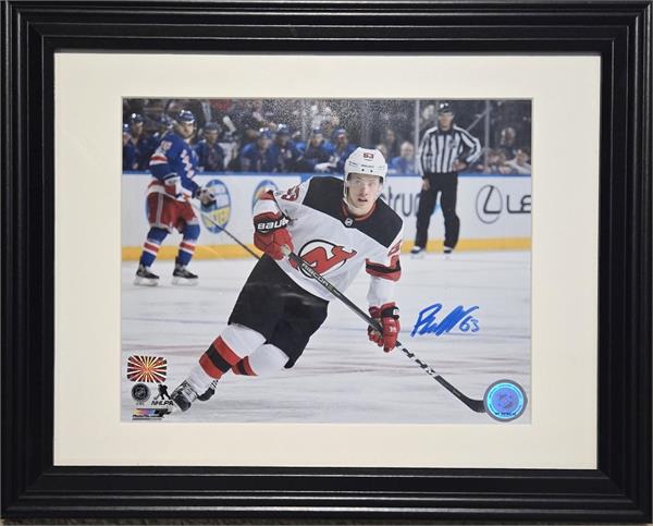 793717 Jesper Bratt Autographed 8 x 10 in. Photo - Matted Framed - Jersey Devils
