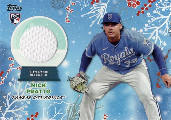 794314 Nick Pratto Player Worn Jersey Patch Baseball Card - Kansas City Royals 2023 Topps Holiday Mega Rookie No.RCNP