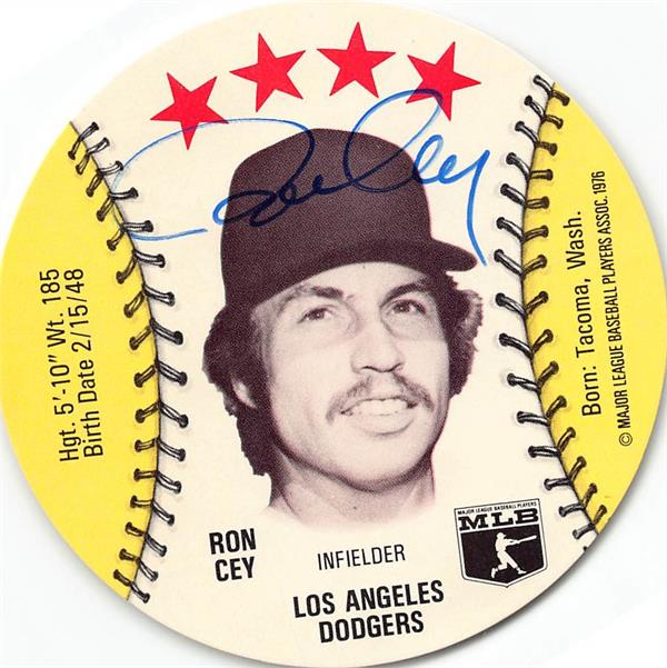 794349 Ron Cey Autographed Baseball Card - Disc Islays 1976 No.RC - Los Angeles Dodgers 67