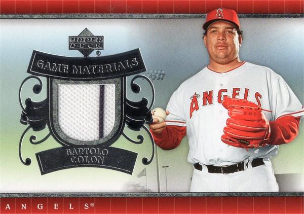 794403 Bartolo Colon Player Worn Jersey Patch Baseball Card - Los Angeles Angels 2007 Upper Deck Game Materials No.UDBC Pinstripe