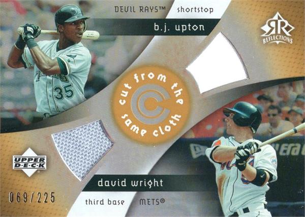 794417 David Wright & Bj Upton Player Worn Jersey Patch Baseball Card - Mets, Rays 2005 Upper Deck Reflections No.CCUW