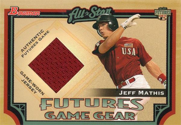 794422 Jeff Mathis Player Worn Jersey Patch Baseball Card - Los Angeles Angels, USA 2005 Bowman Futures No.FGGJM