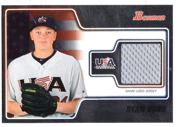 794428 Ryan Burr Player Worn Jersey Patch Baseball Card - Team USA 2010 Bowman No.USAR6