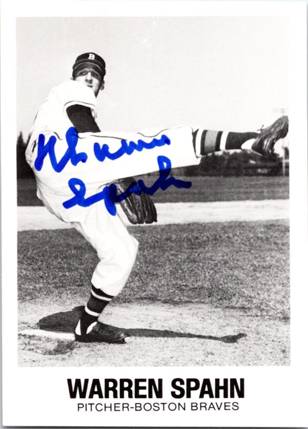 768723 Warren Spahn Autographed Baseball Card - Boston Braves 1977 TCMA No.38