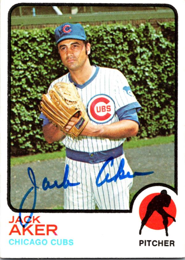 769235 Jack Aker Autographed Baseball Card - Chicago Cubs 1973 Topps No.262