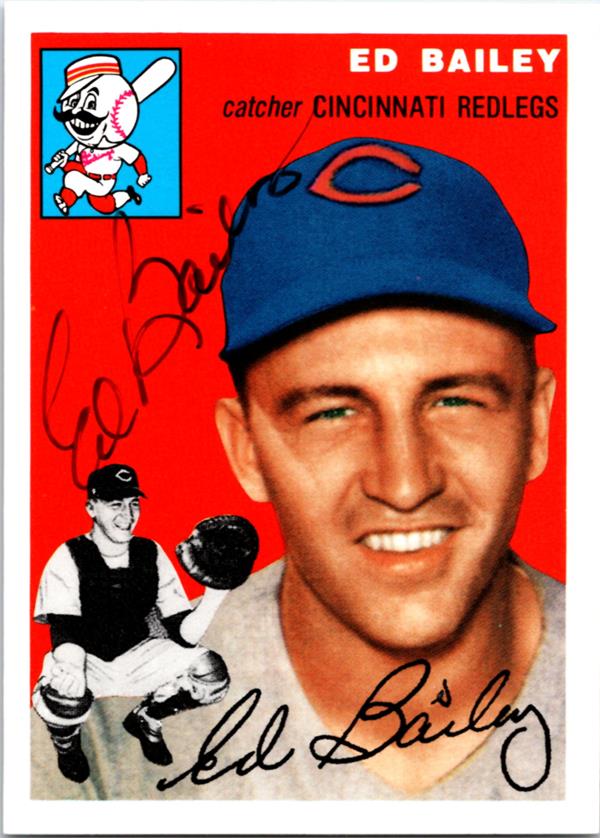 769338 Ed Bailey Autographed Baseball Card - Cincinnati Reds 1994 1954 Topps Archives No.184 Black