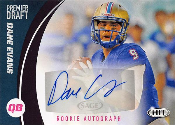 769791 Dane Evans Autographed Football Card - Tulsa Golden Hurricane 2017 Sage Hit Rookie No.A13
