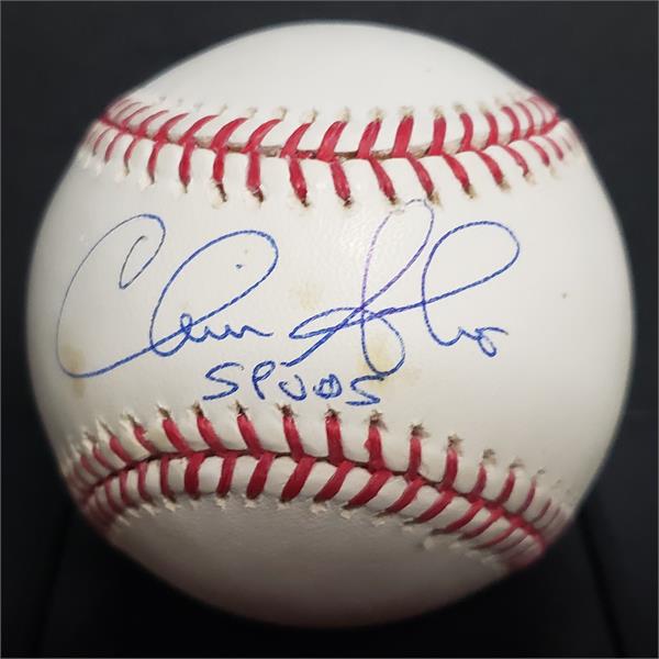 Picture of Autograph Warehouse 780113 Chris Sabo Autographed Baseball - Inscribed Spuds - His Nickname Romlb Reds Condition Spotting Age Toning