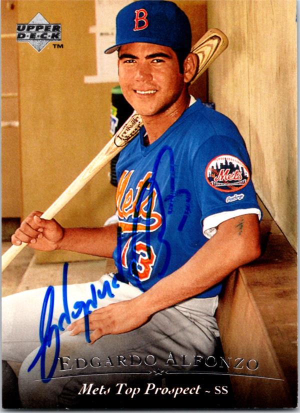 780360 Edgardo Alfonzo Autographed Baseball Card - Binghamton,   York Mets 1994 Upper Deck Prospect No.49