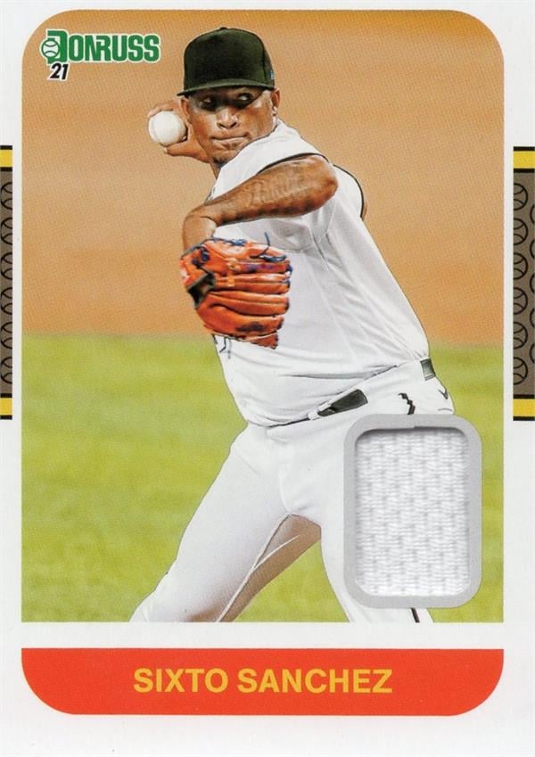 736720 Sixto Sanchez Player Worn Jersey Patch Baseball Card - Miami Marlins 2021 Donruss No.87MSX