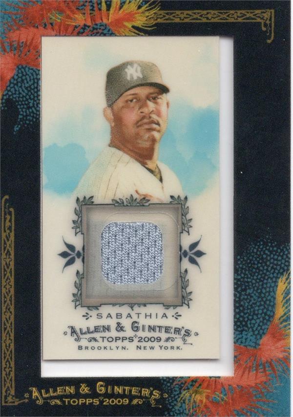 736721 CC Sabathia Player Worn Jersey Patch Baseball Card -   York Yankees 2009 Topps Allen & Ginter No.AGRCS