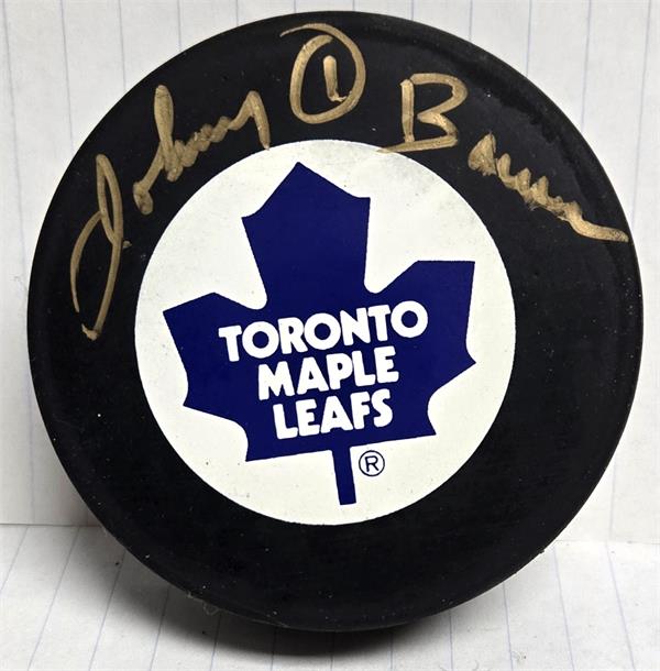 Picture of Autograph Warehouse 1208 Johnny Bower Autographed Hockey Puck - Toronto Maple Leafs