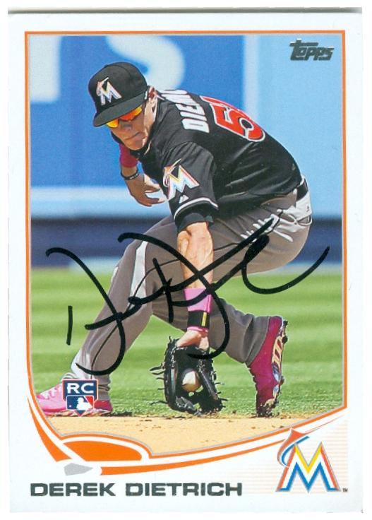 248370 Derek Dietrich Autographed Baseball Card - Miami Marlins 2013 Topps No.US178 Rookie