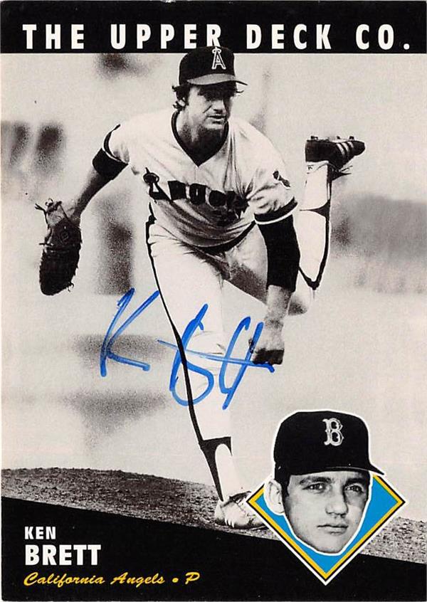 365304 Ken Brett Autographed Baseball Card - California Angels Boston Red Sox 1994 Upper Deck No.192 All Time Heroes