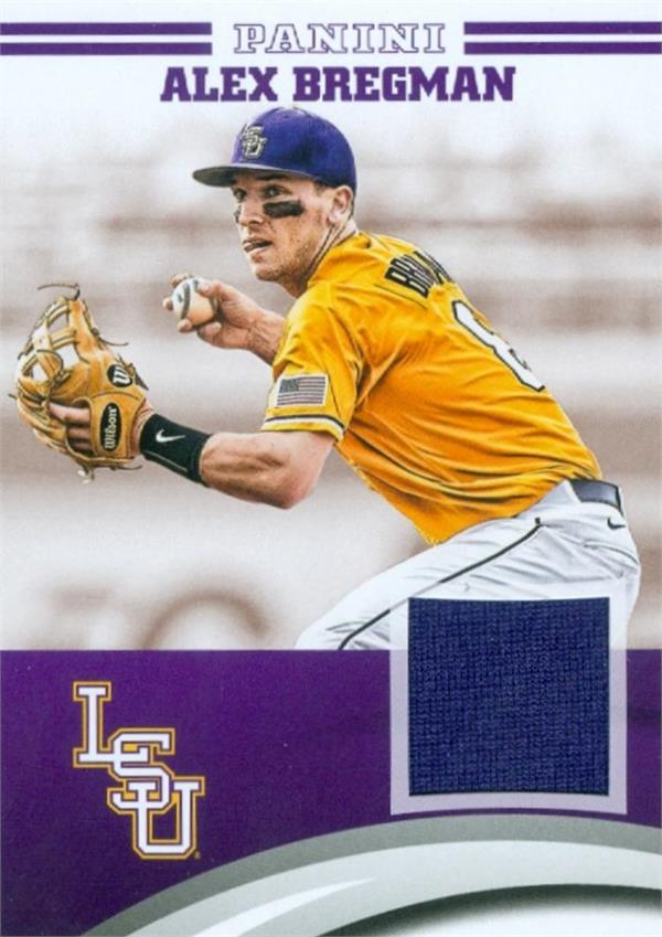 587778 Alex Bregman Player Worn Jersey Patch Baseball Card - LSU Tigers 2015 Panini Team Collection No.Ablsu