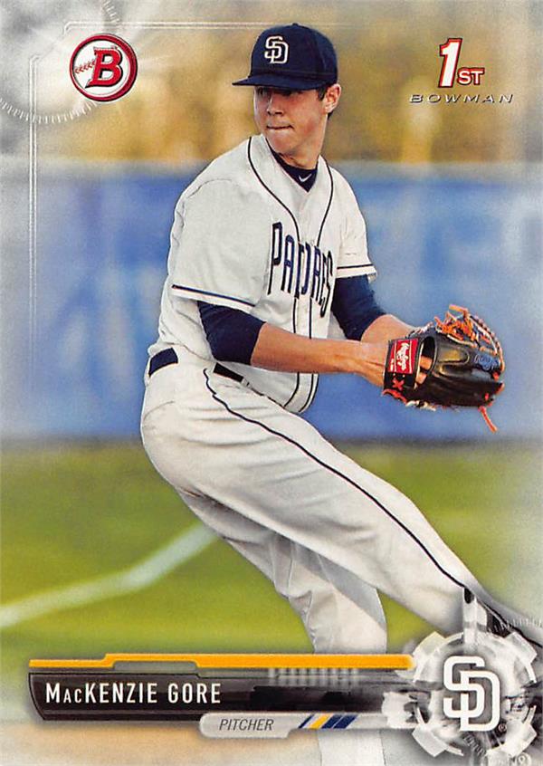 768369 Mackenzie Gore Baseball Card - Rookie 2017 Topps Bowman 1st No.BD25 San Diego Padres Now with Nationals