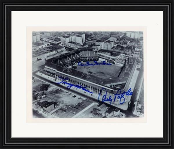 768469 Brooklyn Dodgers Ebbets Field Photo - Framed Matted 8 x 10 in. Autographed by Duke Snider Andy Pafko Tommy Holmes
