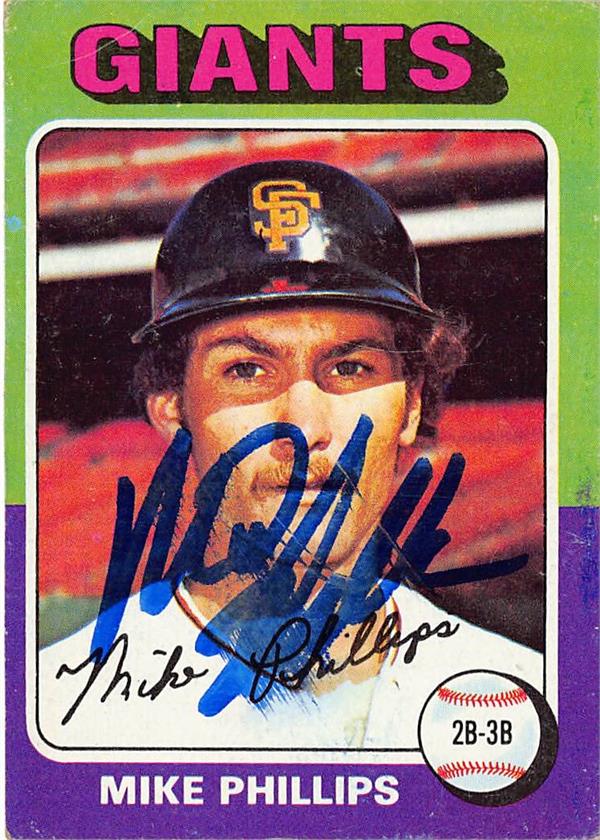 768448 Mike Phillips Autographed Baseball Card - San Francisco Giants 1975 Topps No.642 S