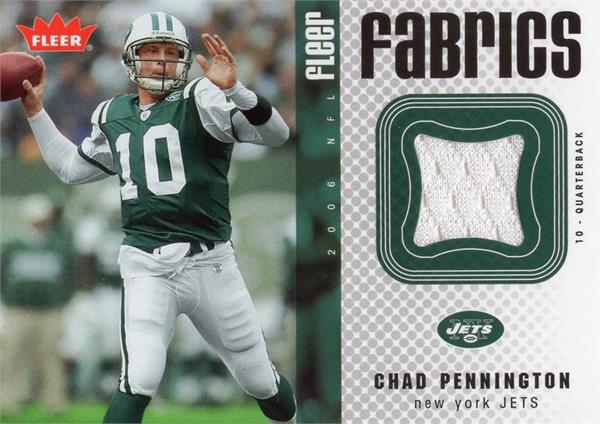 737579 Chad Pennington Player Worn Jersey Patch Football Card -   York Jets 2006 Fleer Fabrics No.FFCP