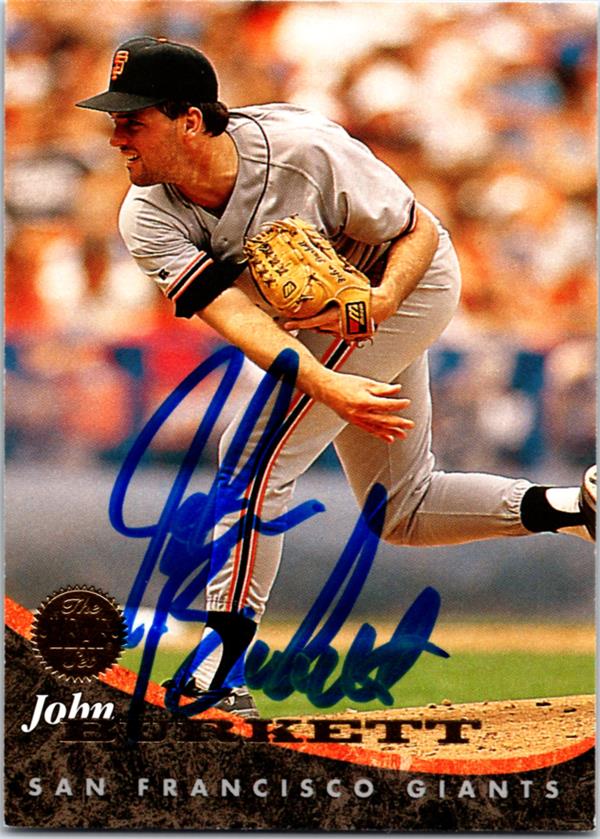 781388 John Burkett Autographed Baseball Card - San Francisco Giants 1994 Leaf No.73