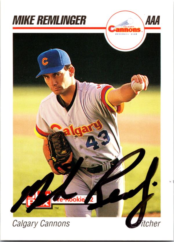 781567 Mike Remlinger Autographed Baseball Card - Calgary Cannons 1992 Skybox Pre Rookie No.31