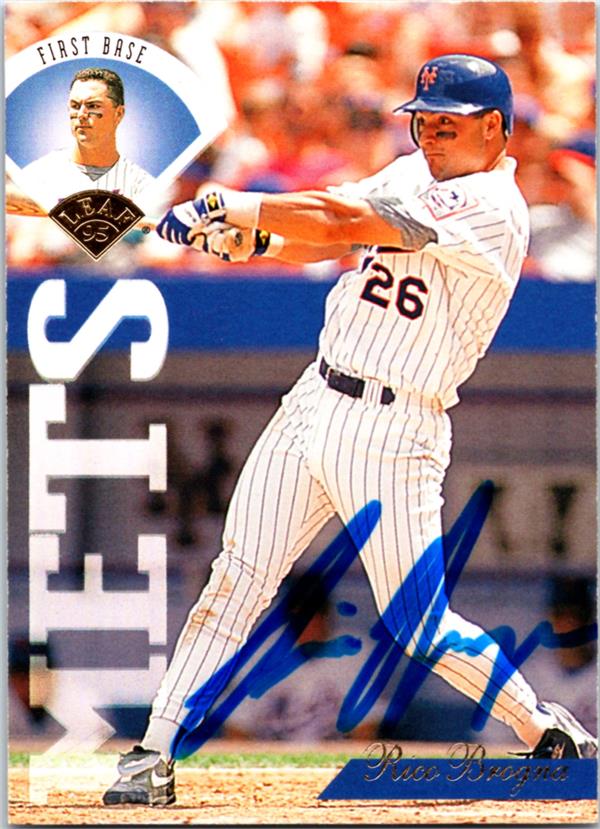 781675 Rico Brogna Autographed Baseball Card -   York Mets 1995 Leaf No.83
