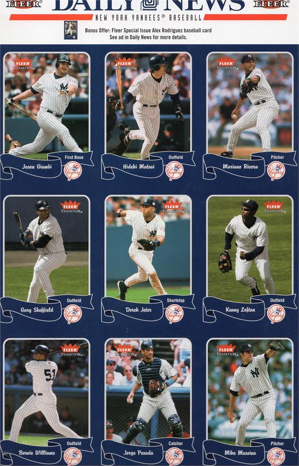 737843 2004 Fleer Baseball Card - Sheet Uncut   York Yankees Derek Jeter Mariano Rivera Bernie Sheffield Mussina - 7 x 12 in.
